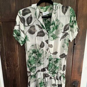 Ganni sheer floral collared short sleeve dress